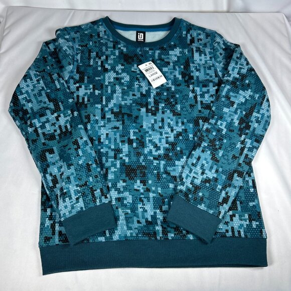 Ideology Boys L Sweatshirt Pixelated Camo Pullover Active Blue Black Warm NWT - Picture 1 of 8